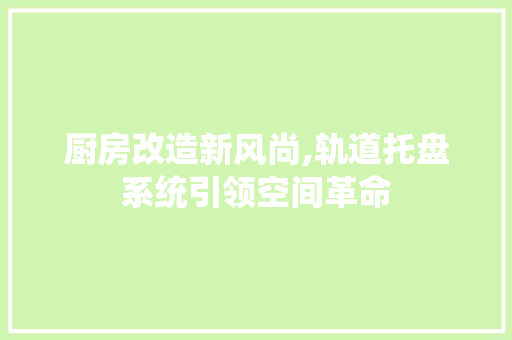 厨房改造新风尚,轨道托盘系统引领空间革命