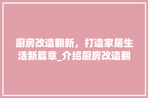 厨房改造翻新，打造家居生活新篇章_介绍厨房改造翻新报价背后的秘密