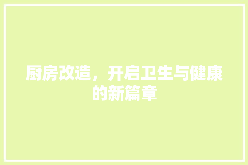 厨房改造，开启卫生与健康的新篇章