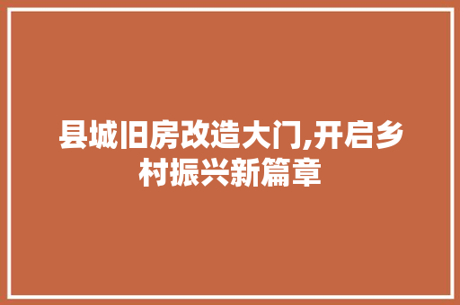 县城旧房改造大门,开启乡村振兴新篇章
