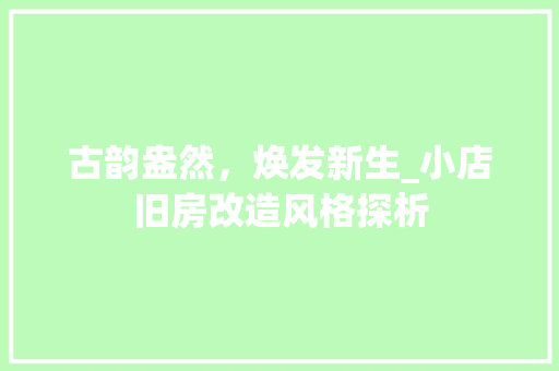 古韵盎然，焕发新生_小店旧房改造风格探析