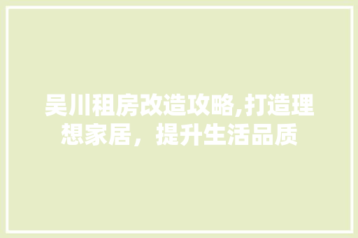 吴川租房改造攻略,打造理想家居，提升生活品质