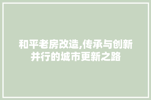 和平老房改造,传承与创新并行的城市更新之路