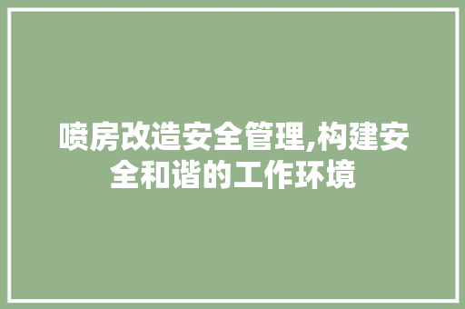 喷房改造安全管理,构建安全和谐的工作环境