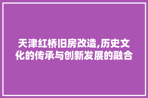 天津红桥旧房改造,历史文化的传承与创新发展的融合