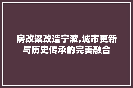 房改梁改造宁波,城市更新与历史传承的完美融合