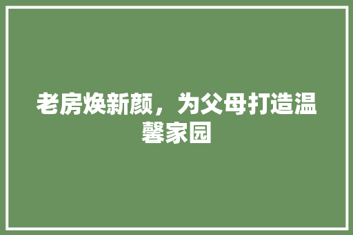 老房焕新颜，为父母打造温馨家园