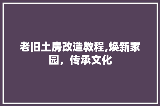 老旧土房改造教程,焕新家园，传承文化