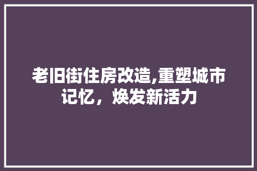 老旧街住房改造,重塑城市记忆，焕发新活力