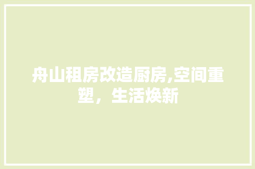 舟山租房改造厨房,空间重塑，生活焕新