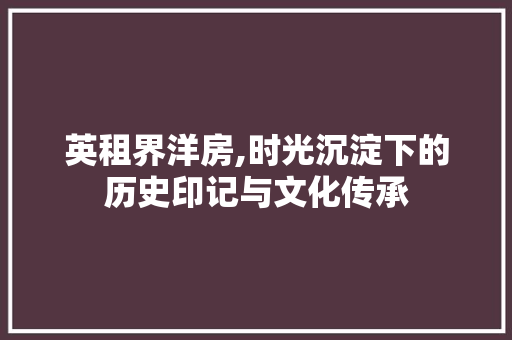 英租界洋房,时光沉淀下的历史印记与文化传承