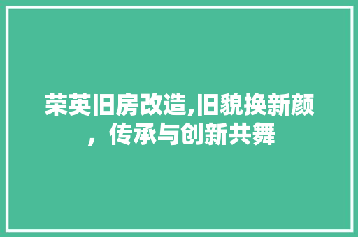 荣英旧房改造,旧貌换新颜，传承与创新共舞