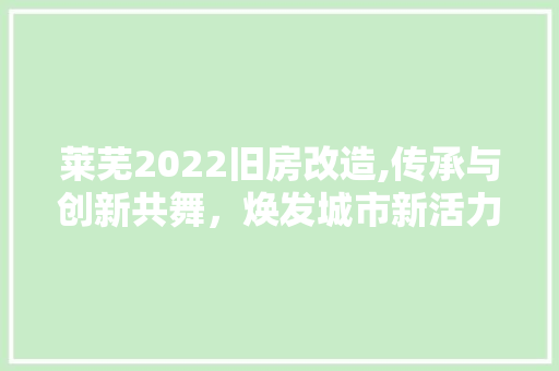 莱芜2022旧房改造,传承与创新共舞，焕发城市新活力