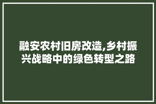 融安农村旧房改造,乡村振兴战略中的绿色转型之路