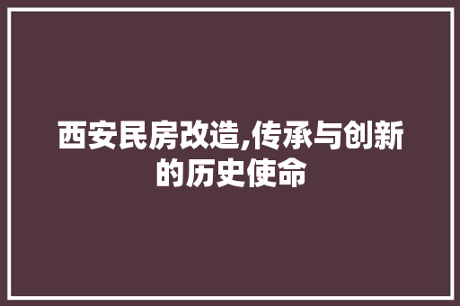 西安民房改造,传承与创新的历史使命