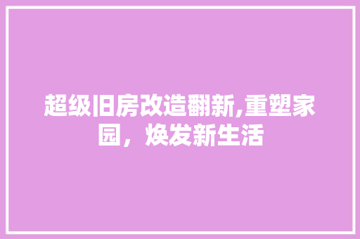 超级旧房改造翻新,重塑家园，焕发新生活