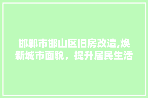 邯郸市邯山区旧房改造,焕新城市面貌，提升居民生活品质