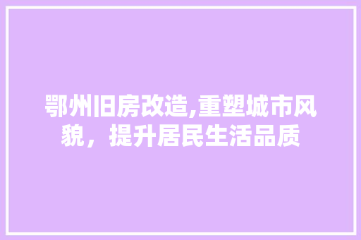 鄂州旧房改造,重塑城市风貌，提升居民生活品质