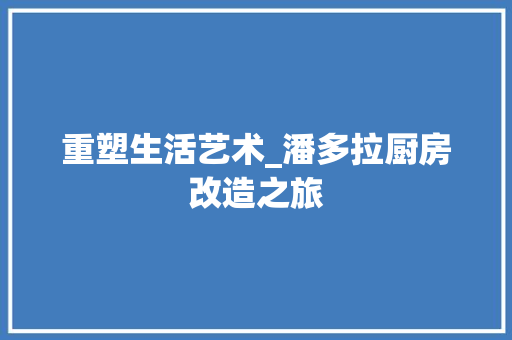 重塑生活艺术_潘多拉厨房改造之旅