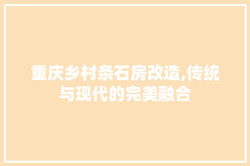 重庆乡村条石房改造,传统与现代的完美融合