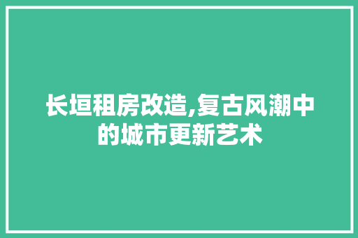 长垣租房改造,复古风潮中的城市更新艺术