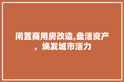 闲置商用房改造,盘活资产，焕发城市活力