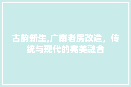 古韵新生,广南老房改造，传统与现代的完美融合
