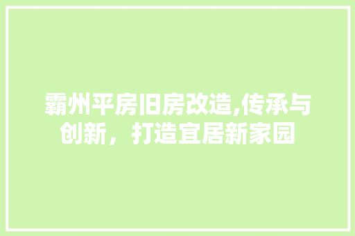 霸州平房旧房改造,传承与创新，打造宜居新家园