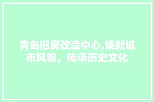 青岛旧房改造中心,焕新城市风貌，传承历史文化