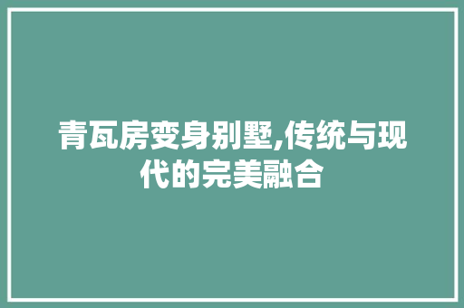 青瓦房变身别墅,传统与现代的完美融合