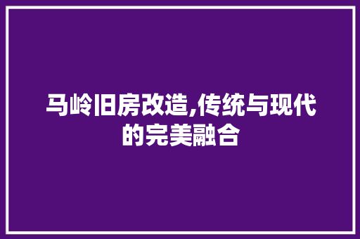 马岭旧房改造,传统与现代的完美融合