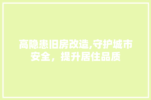 高隐患旧房改造,守护城市安全，提升居住品质