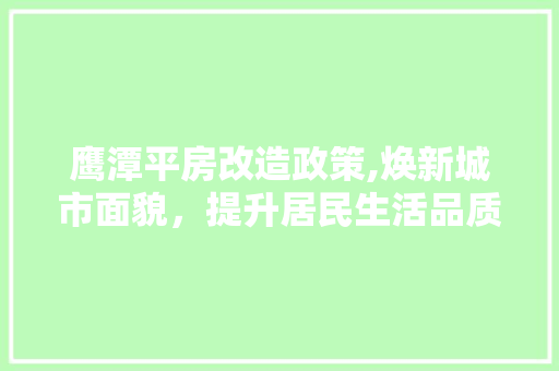 鹰潭平房改造政策,焕新城市面貌，提升居民生活品质