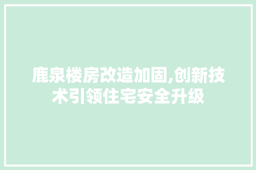 鹿泉楼房改造加固,创新技术引领住宅安全升级