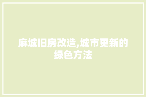 麻城旧房改造,城市更新的绿色方法
