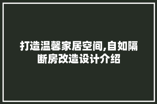 打造温馨家居空间,自如隔断房改造设计介绍