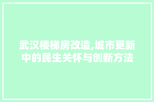 武汉楼梯房改造,城市更新中的民生关怀与创新方法
