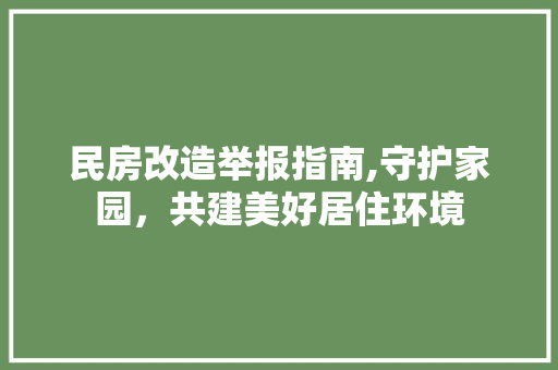 民房改造举报指南,守护家园，共建美好居住环境