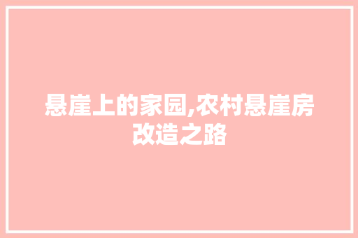 悬崖上的家园,农村悬崖房改造之路