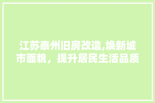 江苏泰州旧房改造,焕新城市面貌，提升居民生活品质