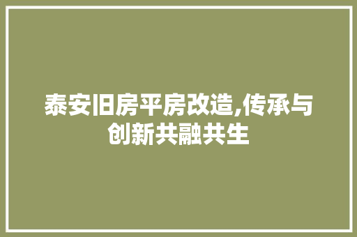 泰安旧房平房改造,传承与创新共融共生
