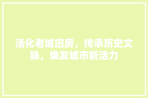活化老城旧房，传承历史文脉，焕发城市新活力