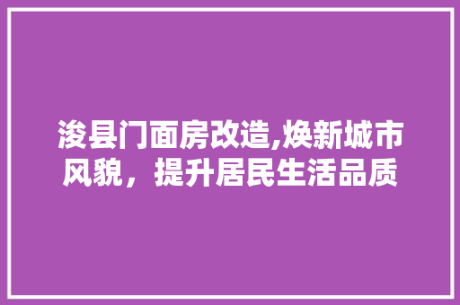 浚县门面房改造,焕新城市风貌，提升居民生活品质