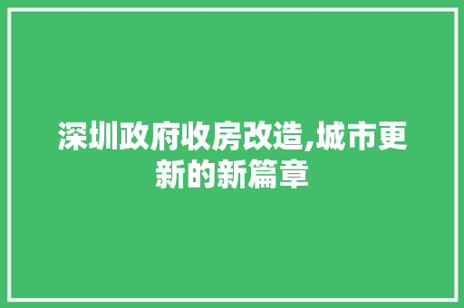 深圳政府收房改造,城市更新的新篇章