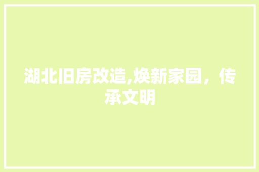 湖北旧房改造,焕新家园，传承文明