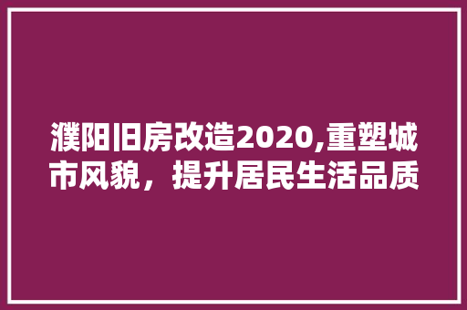 濮阳旧房改造2020,重塑城市风貌，提升居民生活品质