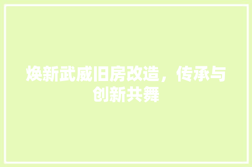 焕新武威旧房改造，传承与创新共舞