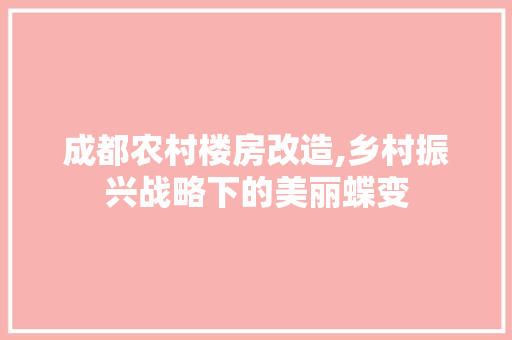 成都农村楼房改造,乡村振兴战略下的美丽蝶变