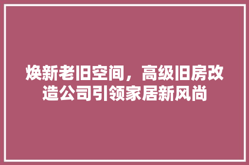 焕新老旧空间，高级旧房改造公司引领家居新风尚