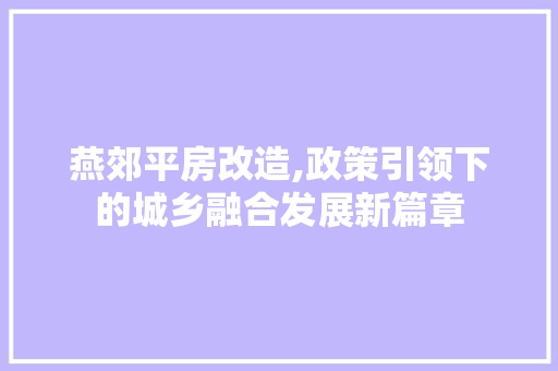 燕郊平房改造,政策引领下的城乡融合发展新篇章